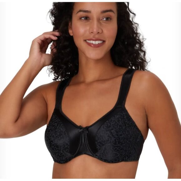 Bali NEW  42C Satin Tracings Underwire Minimizer Bra Black Unpadded DF3562 - Picture 1 of 13